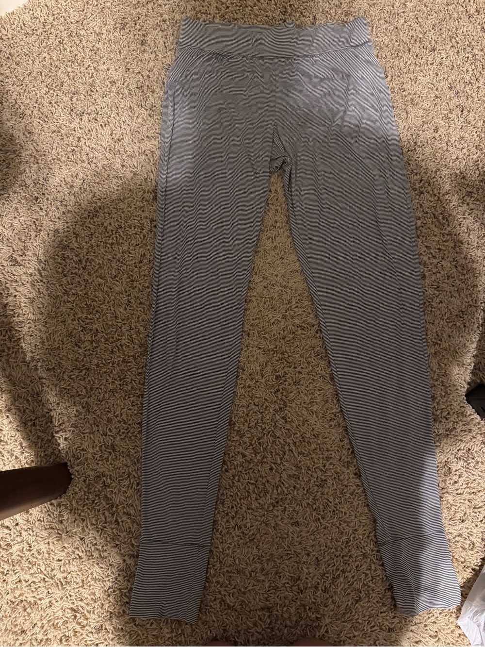 Lands' End Narrow Stripe High-Waist Leggings in Gray and White